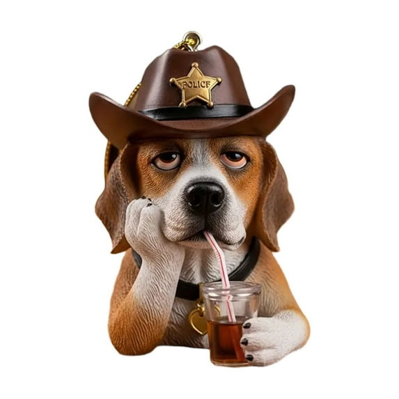 Funny Dog Police Officer Statue with Drink, Resin Animal Figurine, Unique Home Office Desk Decor, Gift for Dog Lovers, 7 Inch