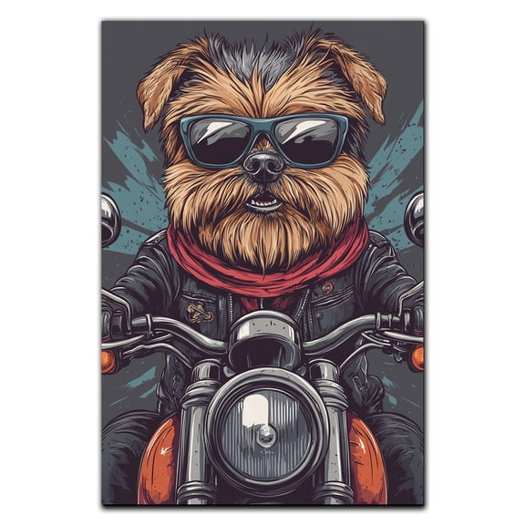Funny Dog Poster Wall Art Brussels Griffon Dog Riding A Motorcycle Vintage Poster For Room Aesthetic Poster Decorative Painting For Wall Decor 589CA57