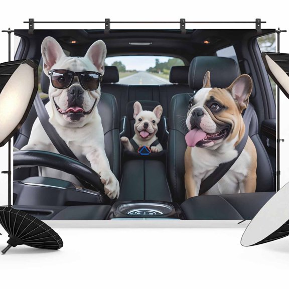 Funny Dog Print Backdrop for Photography, Fabric Photo Background Backdrop, Summer Modern Driving Animals Photo Booth Background for Portrait Photoshoot Video Wedding Studio Decoration Banner 7x5ft