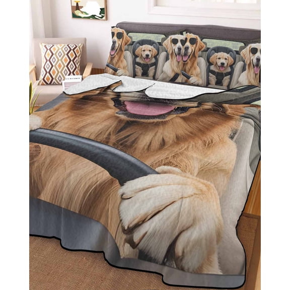 Funny Dog Print Full Size Down Alternative Comforter, Lightweight Comforter Quilt Bedding Set with Pillow Shams Summer Modern Animals All Seasons Bed Comforter Duvet Insert 78"x90"