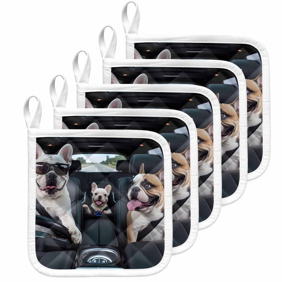 Funny Dog Print Pot Holders for Kitchen Heatproof Potholder, 5 Pack Summer Modern Driving Animals Hot Pads Multipurpose Oven Pads Cloth Potholders Trivet for Cooking Baking
