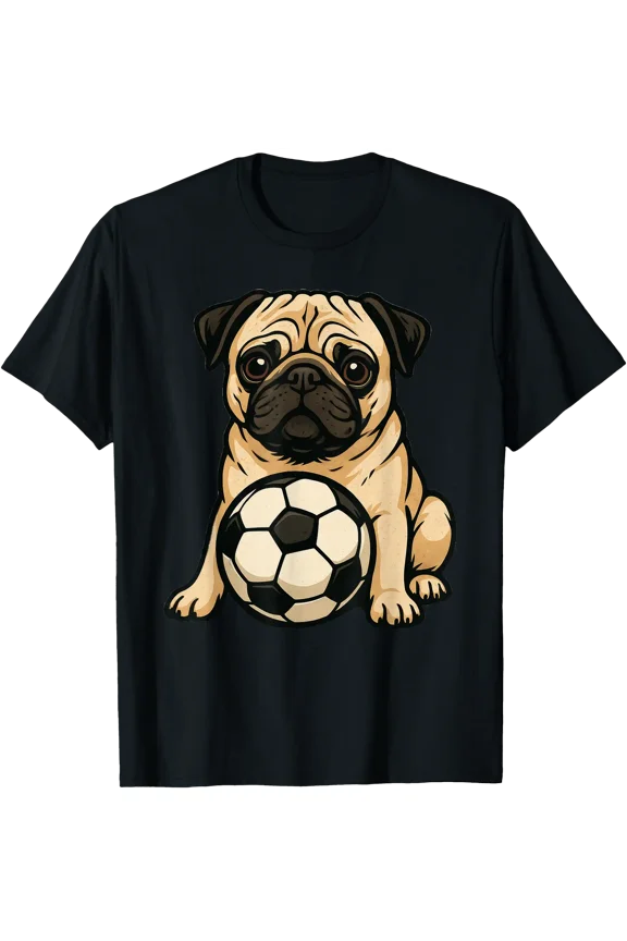 Funny Dog Pug With A Soccer Ball T-Shirt