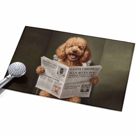 Funny Dog Puppy Area Rugs 2x3ft Cute Golden Dog Cartoon Newspaper Toilet Floor Rug&nbsp;Non Slip Low Pile Ultra Soft Throw Carpet for Entryway Indoor Entrance Kitchen Bathroom