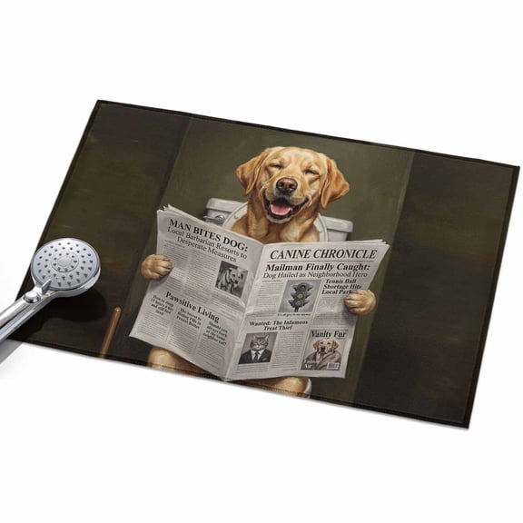Funny Dog Puppy Area Rugs 2x3ft Cute Golden Retriever Cartoon Newspaper Toilet Floor Rug Non Slip Low Pile Ultra Soft Throw Carpet for Entryway Indoor Entrance Kitchen Bathroom