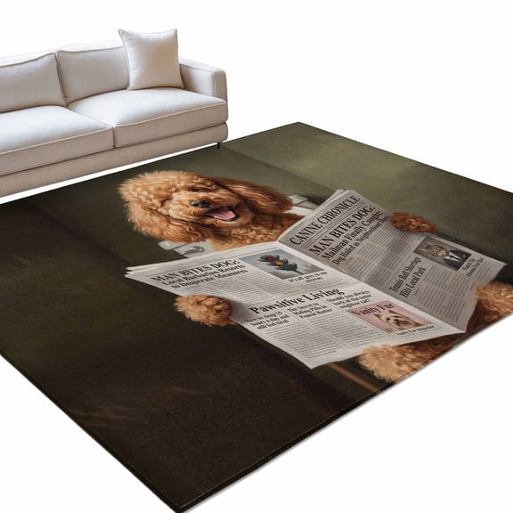 Funny Dog Puppy Area Rugs 6x9ft Cute Golden Dog Cartoon Newspaper Toilet Floor Rug Non Slip Low Pile Ultra Soft Throw Carpet for Entryway Indoor Entrance Kitchen Bathroom