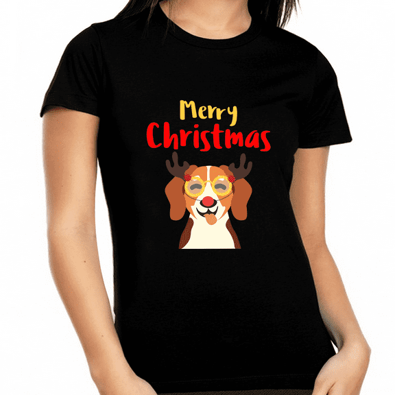 Funny Dog Reindeer Plus Size Christmas Shirts for Women Plus Size Christmas Pajamas for Women Plus Size