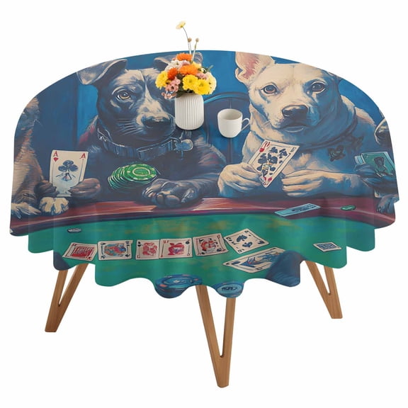 Funny Dog Round Tablecloth 54 inches Dogs Playing Poker Playing Cards Retro Waterproof Oil-Proof Table Cloth Round Table Cover for Holiday Party Picnic Dinner Decor Indoor and Outdoor Use