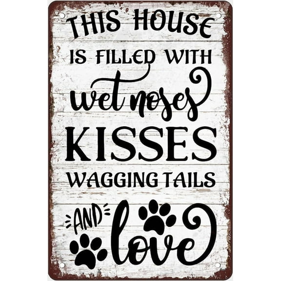 Funny Dog Rules Metal Tin Sign 8x12 Inch Aluminum Wall Decor Rustic Farmhouse Pet Lover Gift with Wet Noses Kisses Wagging Tails Love Quote for Home Kitchen Bedroom Bar Cafe Garage