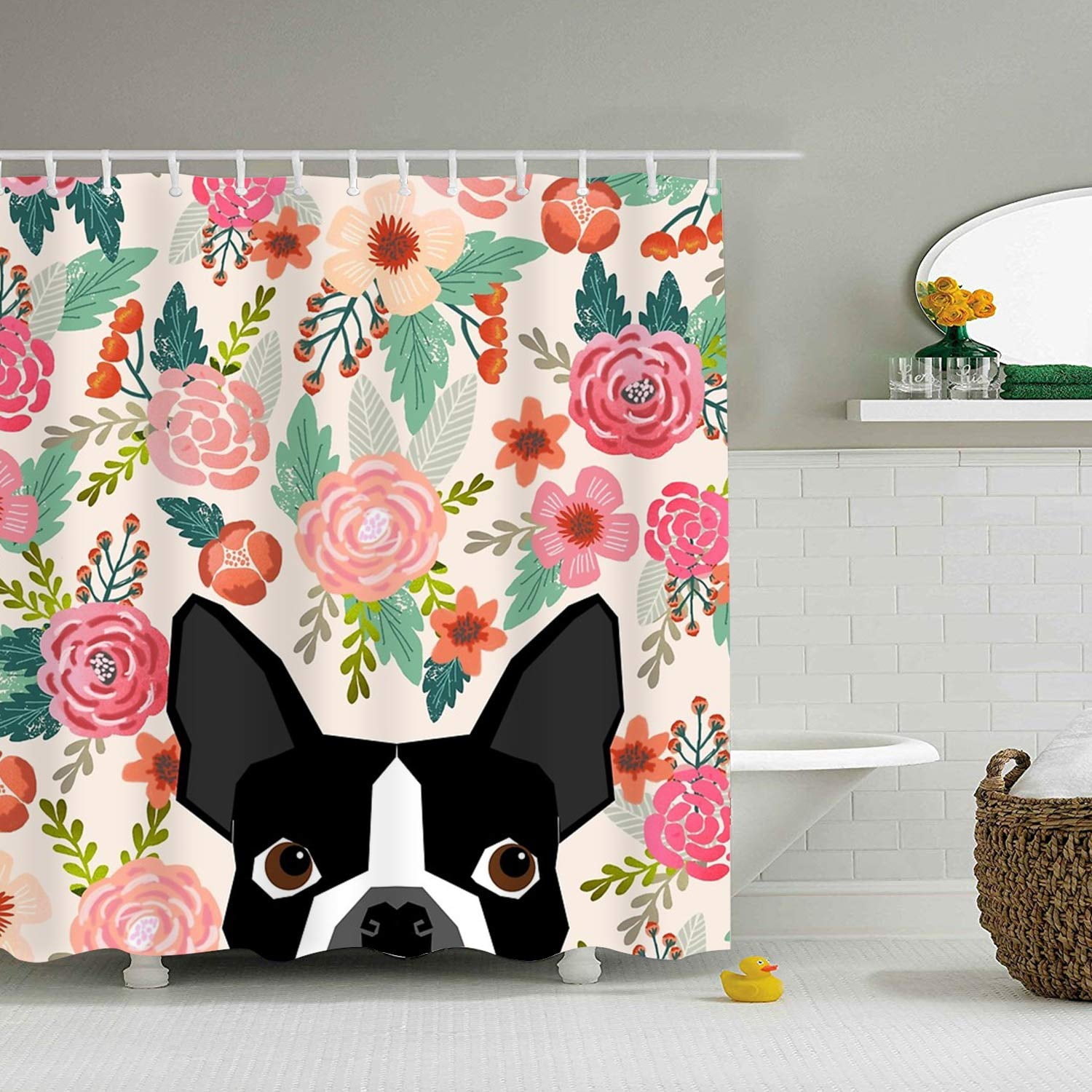 Funny Dog Shower Curtain Blue Ocean Shower Curtains with Animal Octopus