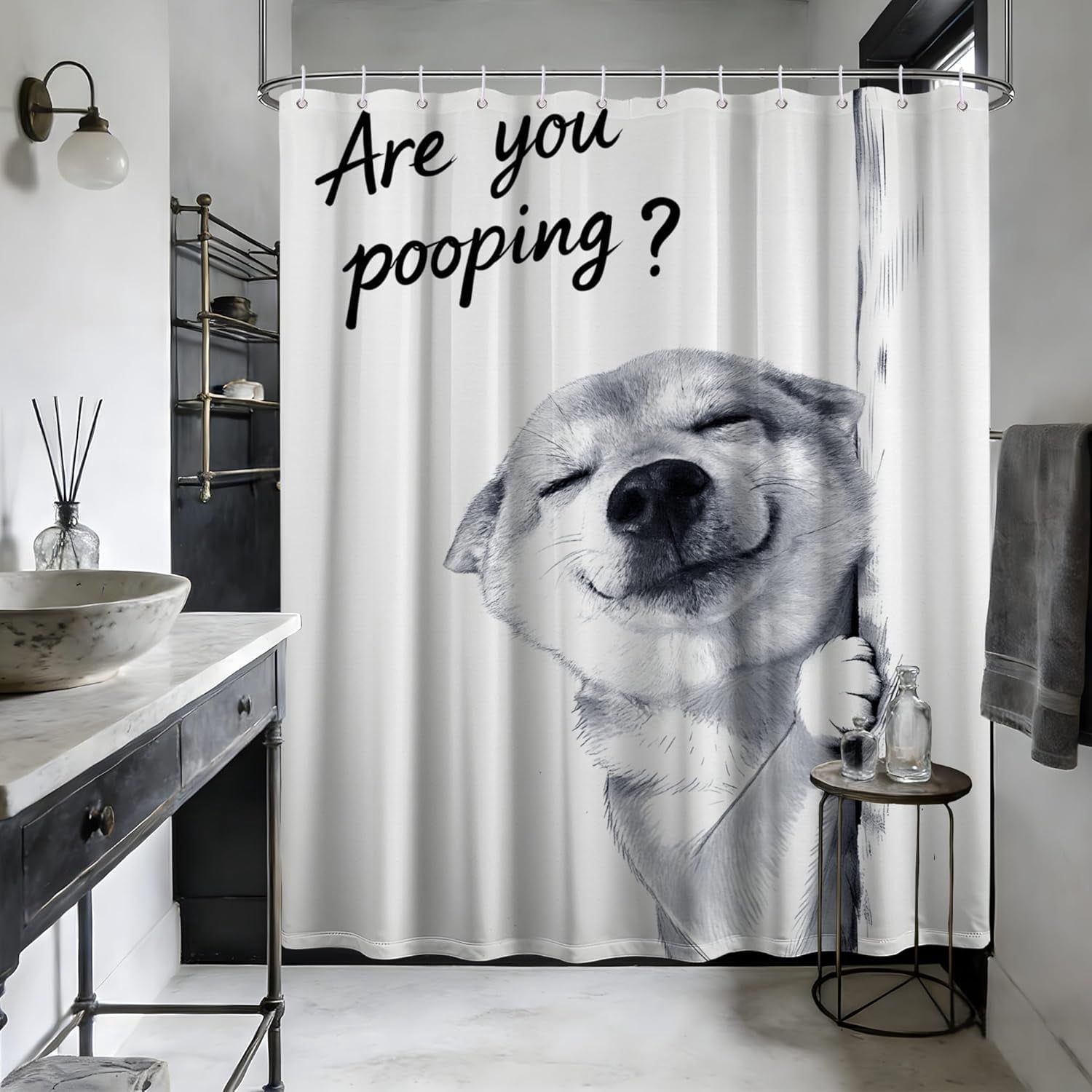 Funny Dog Shower Curtain Cool Shiba Inu Boys Silly Crazy Shower Curtains for Bathroom Decor Sets, Waterproof Cloth Fabric with Hooks, 36 x 72 Inch