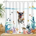 thumbnail image 1 of Funny Dog Shower Curtain Corgi Swimming Underwater Sea Ocean Animal Octopus Starfish Turtle Anchor Fish Duck Nautical Bathroom Decor Waterproof Fabric 72Lx72W Inch with 12PCS Hooks, 1 of 6