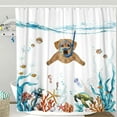 thumbnail image 1 of Funny Dog Shower Curtain Set Teal Blue Sea Ocean Waterproof Fabric Shower Curtains with Animal Octopus Starfish Turtle Anchor Fish Nautical Bathroom Curtain Decor (Orange, 72''''×72''''), 1 of 6