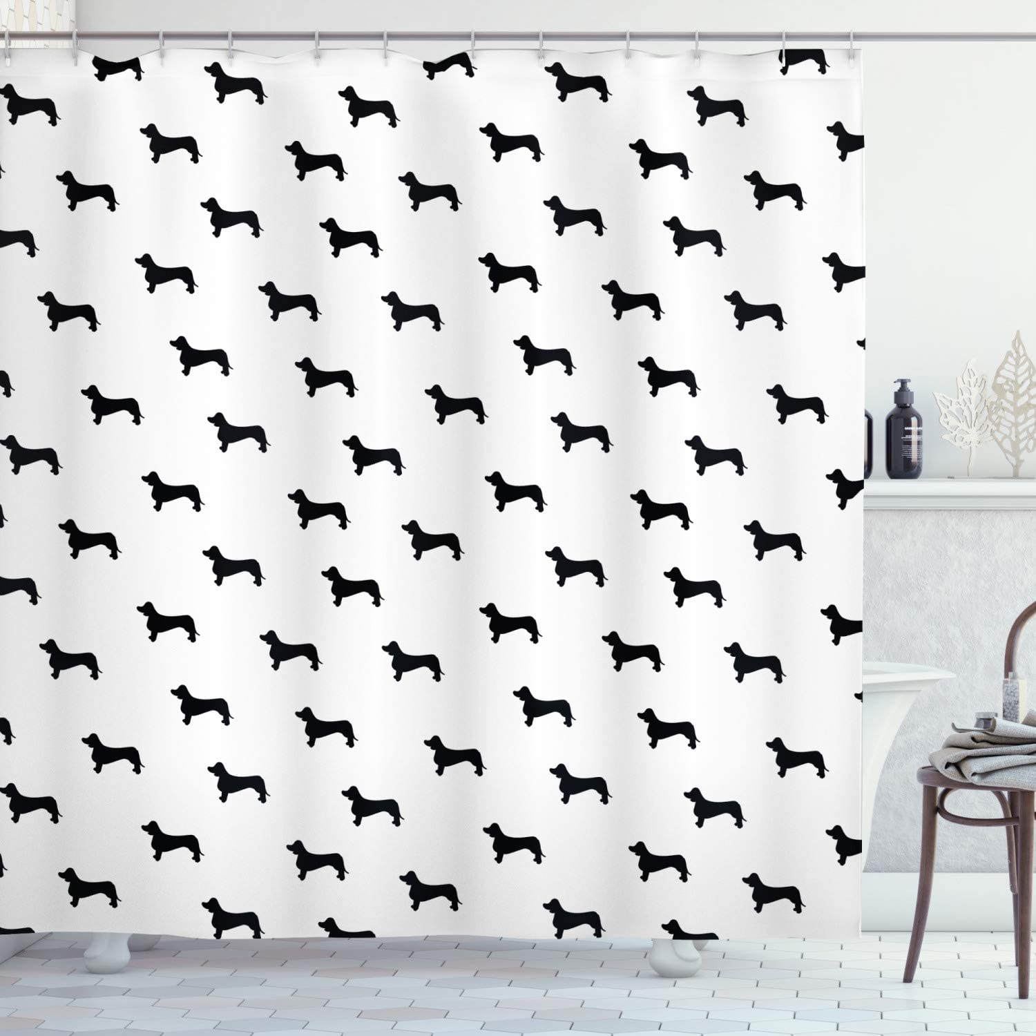 Funny Dog Shower Curtains Cute Cartoon Animal Paw Print Bones Children