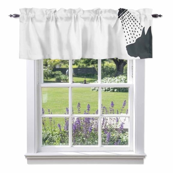 Funny Dog Valance Curtain Dog Bathing Shower Animal Silhouette Window Valances Rod Pocket Short Curtains Window Treatments for Kitchen Bedroom Bathroom Laundry 42" x 12"