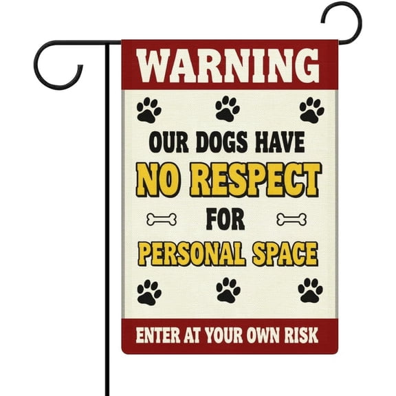Funny Dog Warning Garden Flag With Paw Prints All-Season Small Welcome Flag 12 x 18 Inches