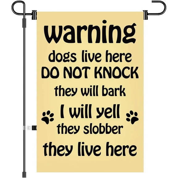 Funny Dog Warning Garden Yard Flag, Double-Sided Lawn Decor, 12 x 18 Inch