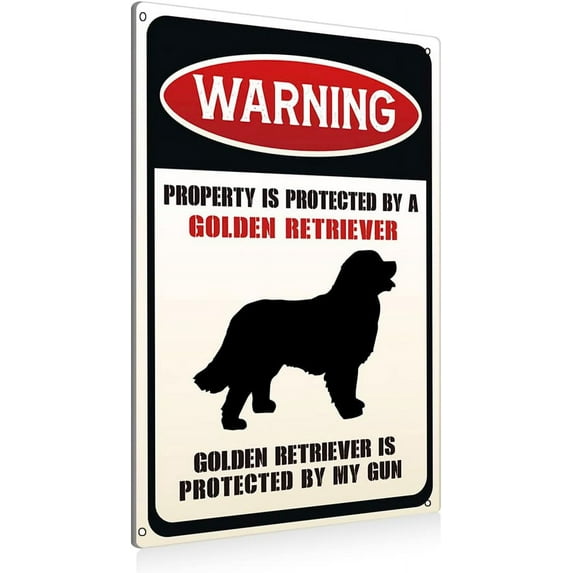 Funny Dog Warning Metal Tin Signs Wall Art Decor Property is Protected By a Labrador Retriever Sign for Home Decor Gifts to Indoor and Outdoor Use - 8x12 Inch