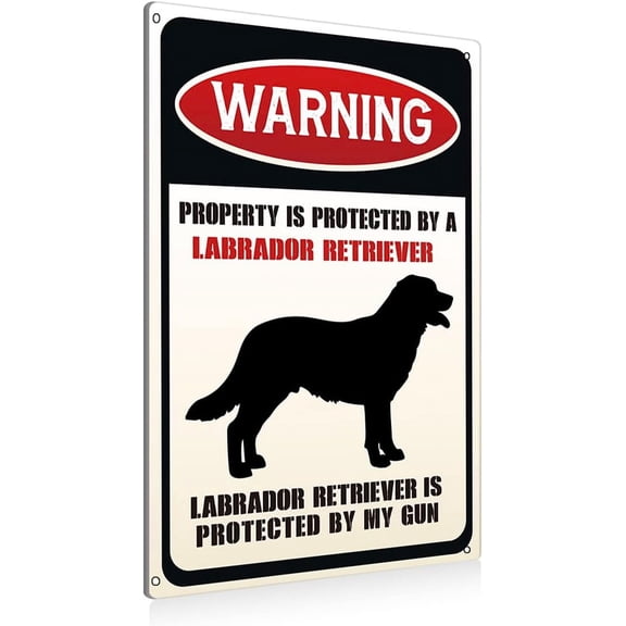 Funny Dog Warning Metal Tin Signs Wall Art Decor Property is Protected By a Labrador Retriever Sign for Home Decor Gifts to Indoor and Outdoor Use - 8x12 Inch
