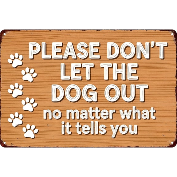 Funny Dog Warning Vintage Metal Tin Sign, Rustic Farmhouse Porch Wall Decor, 12 x 8 Inches