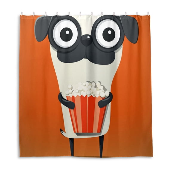 Funny Dog with Popcorn Shower Curtain Liner 66x72 Inch Waterproof Shower Curtains Decorative Bathroom with 12 Pack Hooks