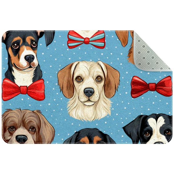Funny Dogs of Different Breeds in Bow Ties Entryway Rug, 2x3 Area Rug Indoor Door Mat Non-slip Washable Floor Carpet Rug for Bedroom Office Dining Room Bathroom