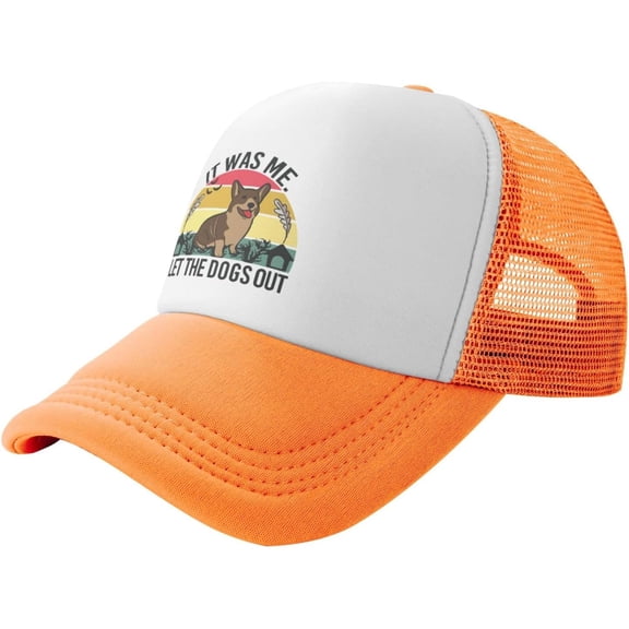 Funny Dogs - It was Me, I Let The Dogs Out Slogan Unisex Adult Adjustable Mesh Hats Baseball Hat Trucker Cap for Men Women Orange