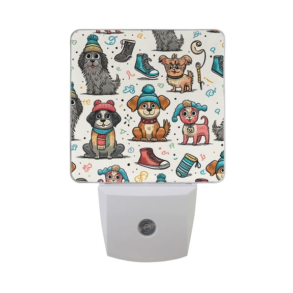 Funny Dogs and Shoes Night Light 2 Pack LED Nightlight Plug into Wall Dusk to Dawn Sensor Soft White