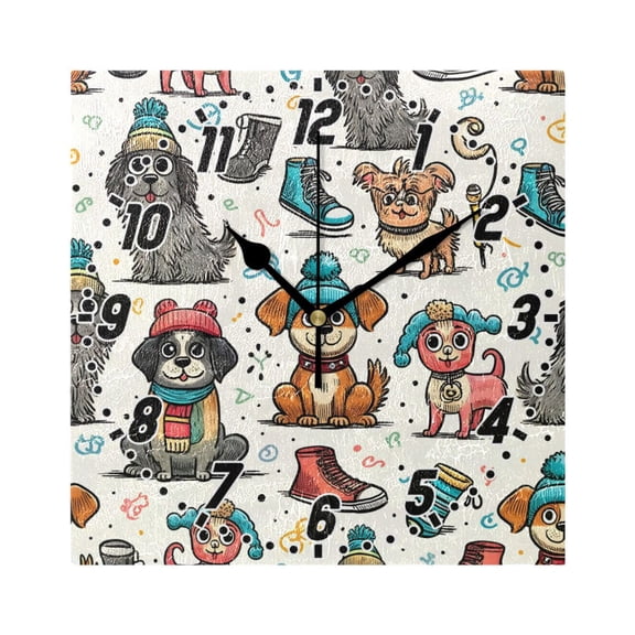 Funny Dogs and Shoes Wall Clock Battery Operated Silent Non-Ticking Bedroom Office Kitchen Home School Decor 7.8"(Black)