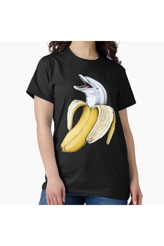 Funny Dolphin Banana Peel T-Shirt - Surreal Animal Fruit Art Tee H1930, for Unisex, Up to Size 5XL