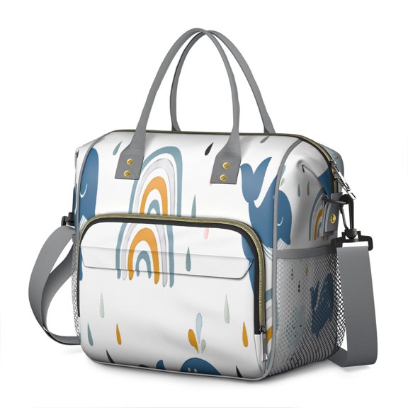 Funny Dolphin Cartoon Insulated Lunch Bag – Tropical Marine Life Print for Work, Beach, or Picnic