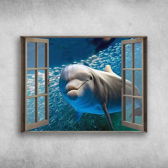 Funny Dolphin, Dolphin Lover, Window Poster 11 x 17 Inch Poster