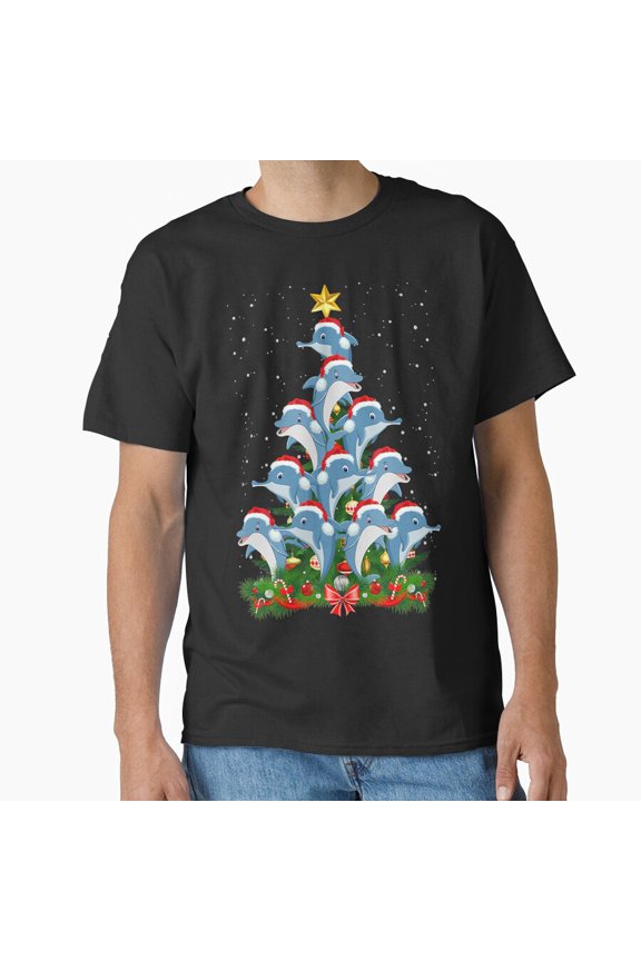 Funny Dolphin St. Nick Hat Christmas Tree For An Ocean Lover Holiday G16152 Unisex T-Shirt, Up to Size 5XL