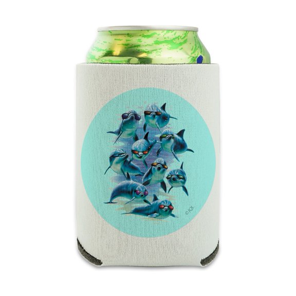 Funny Dolphins in Sunglasses Diving Can Cooler - Drink Sleeve Hugger Collapsible Insulator - Beverage Insulated Holder