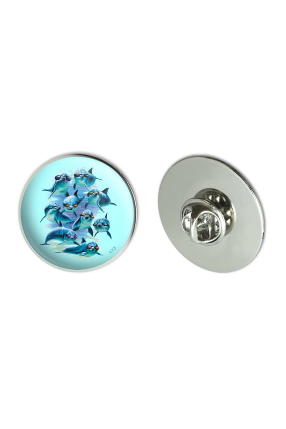 Funny Dolphins in Sunglasses Diving Metal 1.1" Tie Tack Hat Lapel Pin Pinback