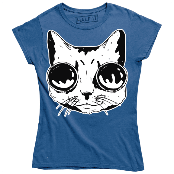 Funny Domestic Short-haired Cat Head Printed Design Women's T-Shirt