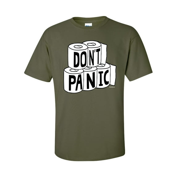 Funny Don't Panic Toilet Paper Shortage Epidemic Unisex Adult Short Sleeve T-shirt-Military-xl