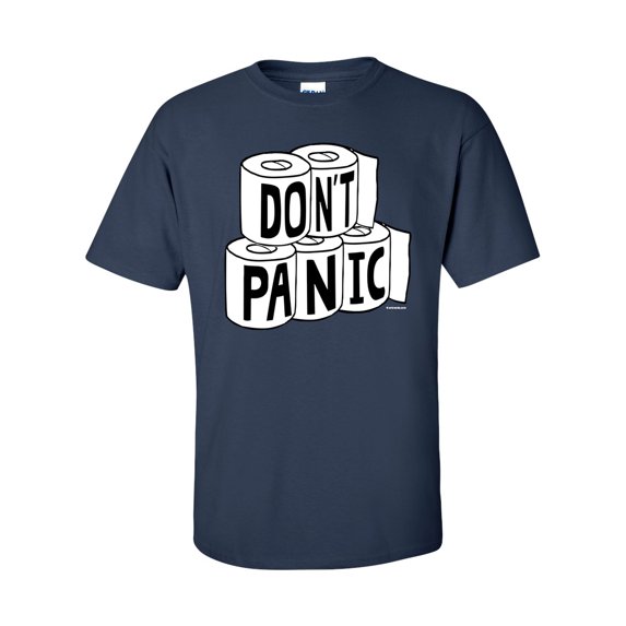 Funny Don't Panic Toilet Paper Shortage Epidemic Unisex Adult Short Sleeve T-shirt-Navy-medium