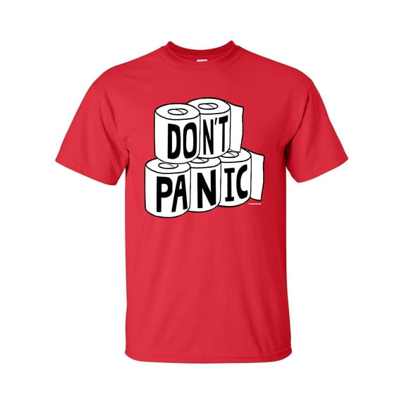 Funny Don't Panic Toilet Paper Shortage Epidemic Unisex Adult Short Sleeve T-shirt-Red-large
