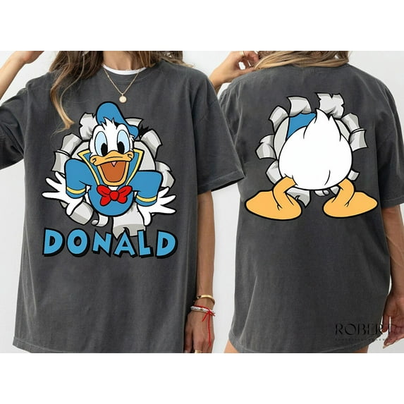 Funny Donald Duck Portrait Retro 2Sided T-Shirt, Cute Mickey And Friends TShirt, Magic Kingdom Tee, Disneyland Trip Family Vacation,Pepper Color,Size M