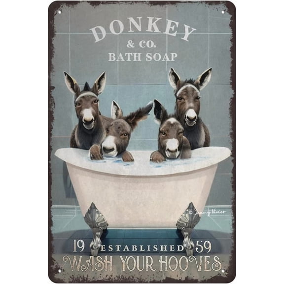 Funny Donkey Bath Soap Decor, Wash Your Hooves Donkey Bathroom Sign, Donkey Bathroom Decor, Donkey Gifts for Donkey Lovers, Restroom Sign, Housewarming Gift 5.5x8 Inch