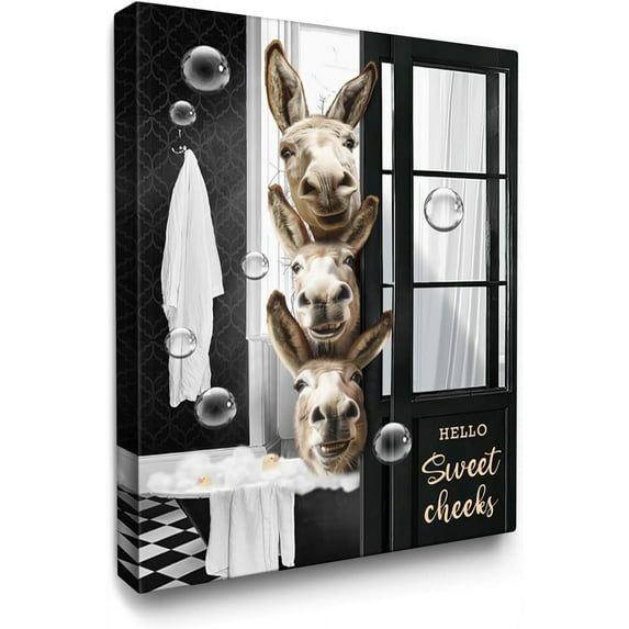 Funny Donkey Bathroom Decor Wall Art Rustic Donkeys in Bathtub Painting Black and White Bathroom Animals Wall Decor Unframed Poster for Bathroom Toilet Decoration