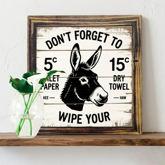 Funny Donkey Bathroom Sign - Wooden Wall Art with 'Don't Forget to Wipe Your Hee-Haw' Humor, Rustic Farmhouse Decor for Half Bath or Toilet Shelf, Bathroom Decor And Accessories