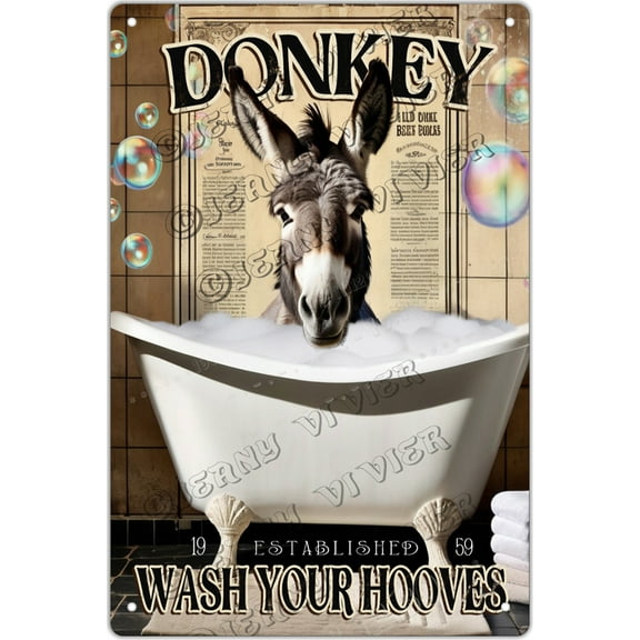 Funny Donkey Decor Bathroom Decor Bathtub Decor Donkey lovers Donkey Accessories Farm Decor Donkey Signs Wall Art Poster Bar Home Bathroom Wall Decoration Sign,Aluminum 5.5"x8"