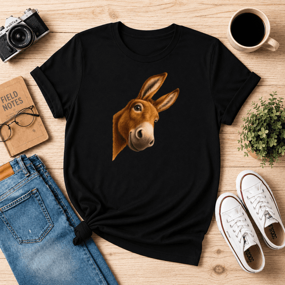 Funny Donkey Head Unisex T-Shirt - Cute Cartoon Animal, S-5XL