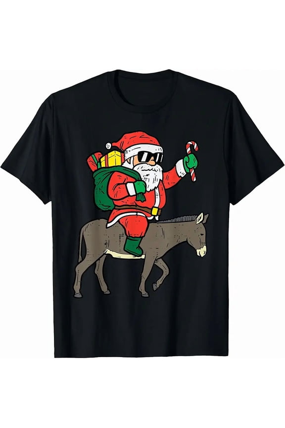 Funny Donkey Holiday Ride Cute Animal Winter Festive Humor Cozy Unisex T-Shirt, up to size 5XL