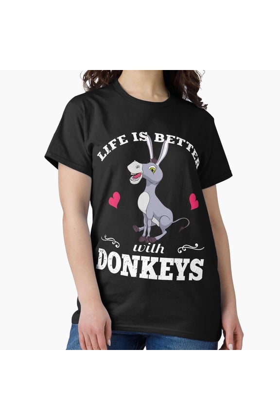 Funny Donkey Lover T-Shirt - Life is Better with Donkeys Cartoon Animal Tee H2160, for Unisex, Up to Size 5XL