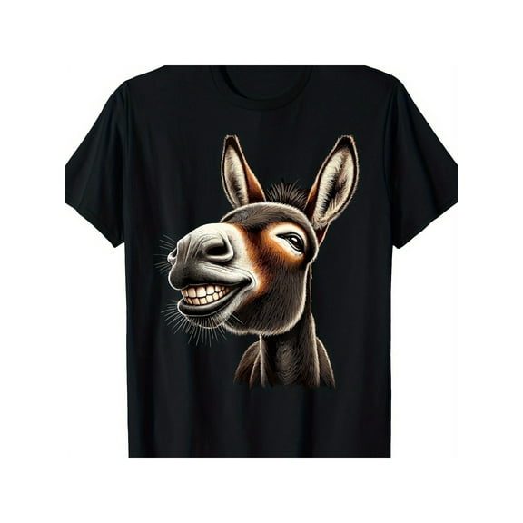 [Funny Donkey Print Tee] Black Cotton Funny Little Donkey Print T - Simple Design for Humorous Style Men and Women - Four Seasons Weekend Casual Wear
