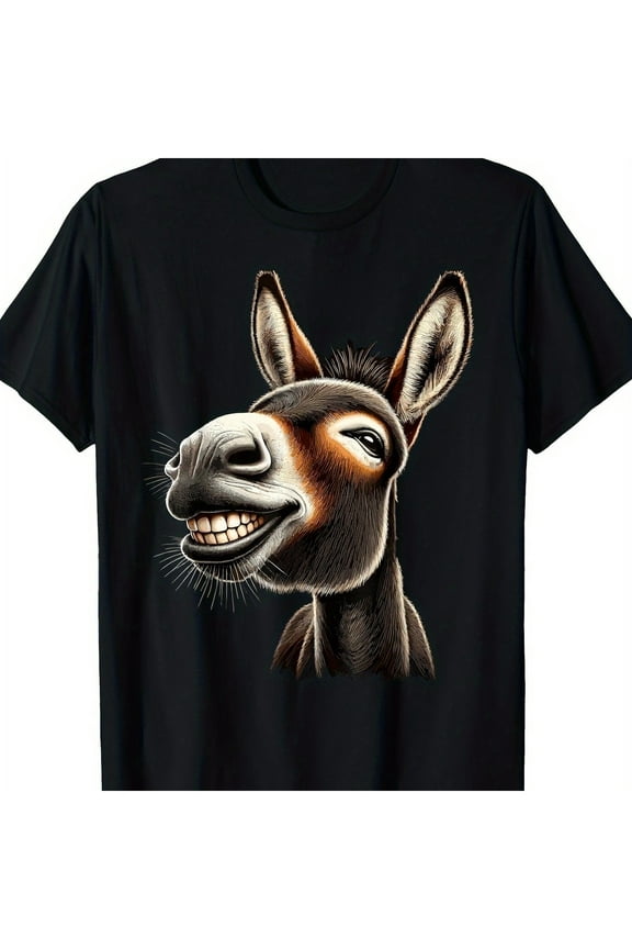 [Funny Donkey Print Tee] Black Cotton Funny Little Donkey Print T - Simple Design for Humorous Style Men and Women - Four Seasons Weekend Casual Wear