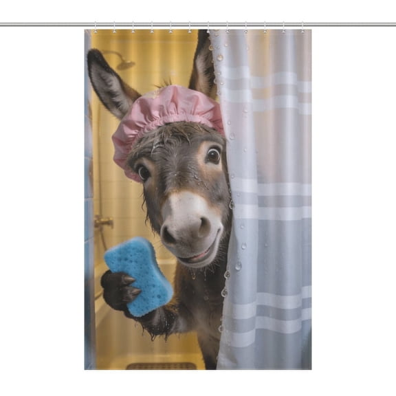 Funny Donkey Shower Curtain Cute Donkey Shower Curtains Bathroom Curtain for Bath Toilet Decor Gift for Housewarming, Bathroom Decor Bath Curtains with Hooks