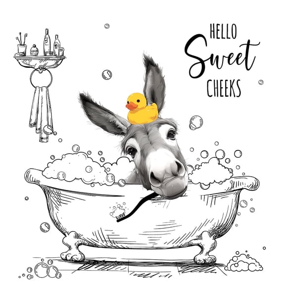 Funny Donkey Shower Curtain Rustic Farmhouse Cute Donkey Bathroom Shower Curtain Hello Sweet Cheeks Waterproof Fabric Bathtub Curtain Decor with 12 Hooks 72 X 72 Inches